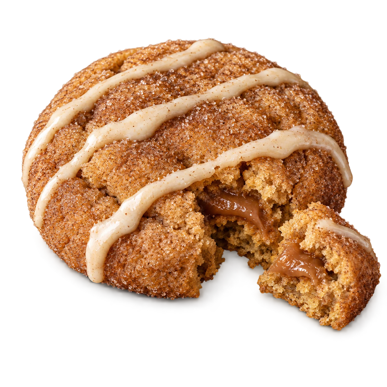 Cinnamon-sugar cookie with vanilla glaze and a dulce de leche center